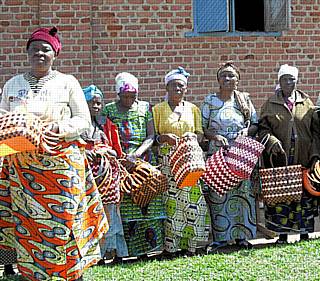 Mothers' Union members making baskets to sell