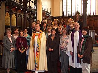 New members with Chris Bracegirdle and the Bishop of Bolton who preached at the service.